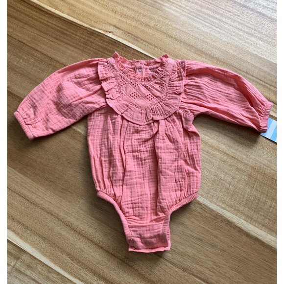 Cat & Jack Baby Girls Dusty Coral Long-Sleeve Bodysuit Romper - Picture 8 of 10